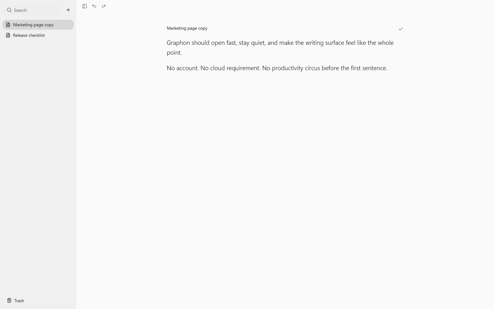Graphon desktop app with a notes sidebar and a focused writing surface